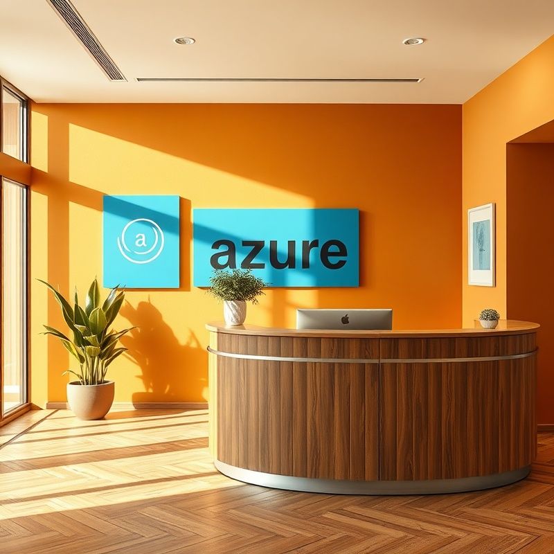 Recepția biroului AdvisoryIQ în Oradea, cu accente azure și mobilier cald